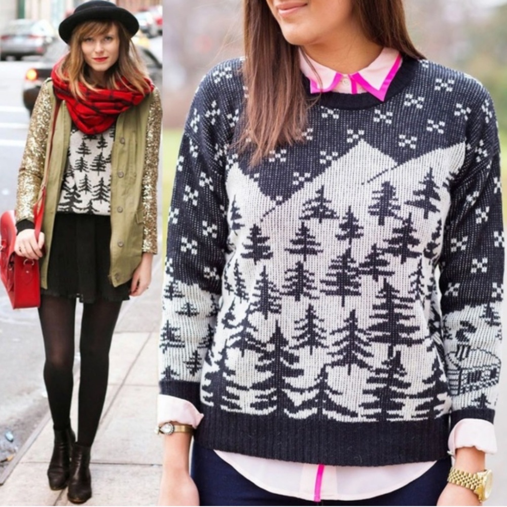 J.Crew Snow Cabin Forest Wool Sweater, Size XL - Picture 3 of 11